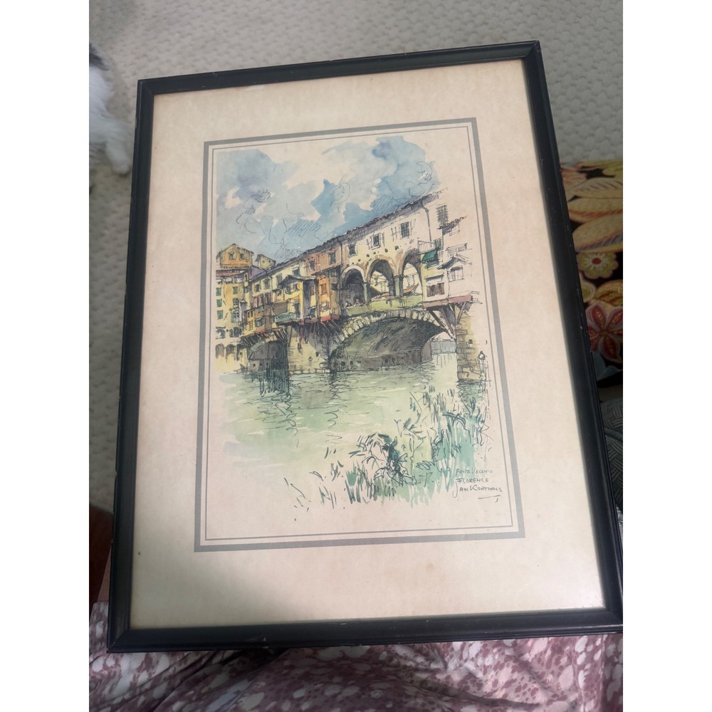 Jan Korthals Ponte Vecchio Florence Italy Framed Lithograph Print Art 12.5x16.5